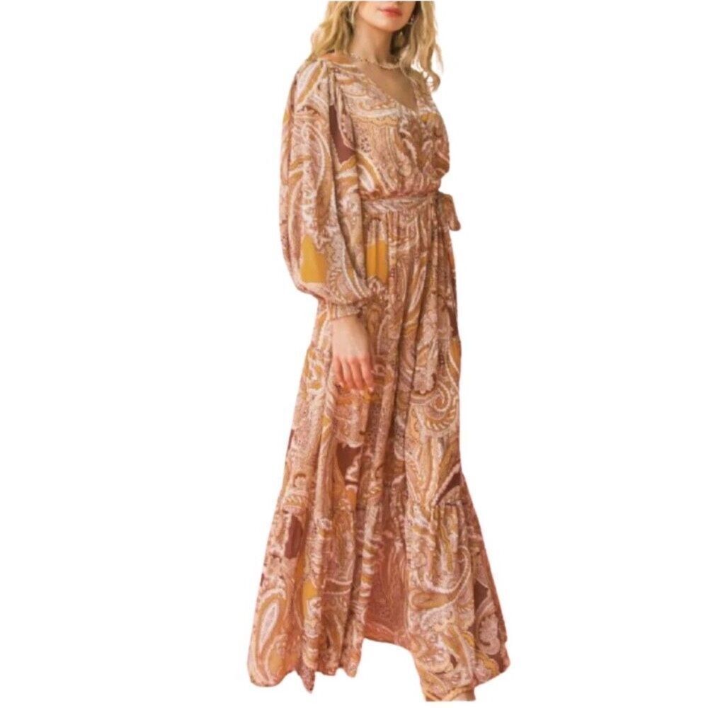 Flying Tomato Womens V-Neck Boho Printed Maxi Size Medium